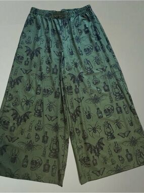 Green Wide-Leg Print Bottoms